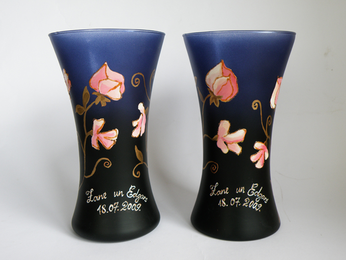 Hand painted vase Pink flowers